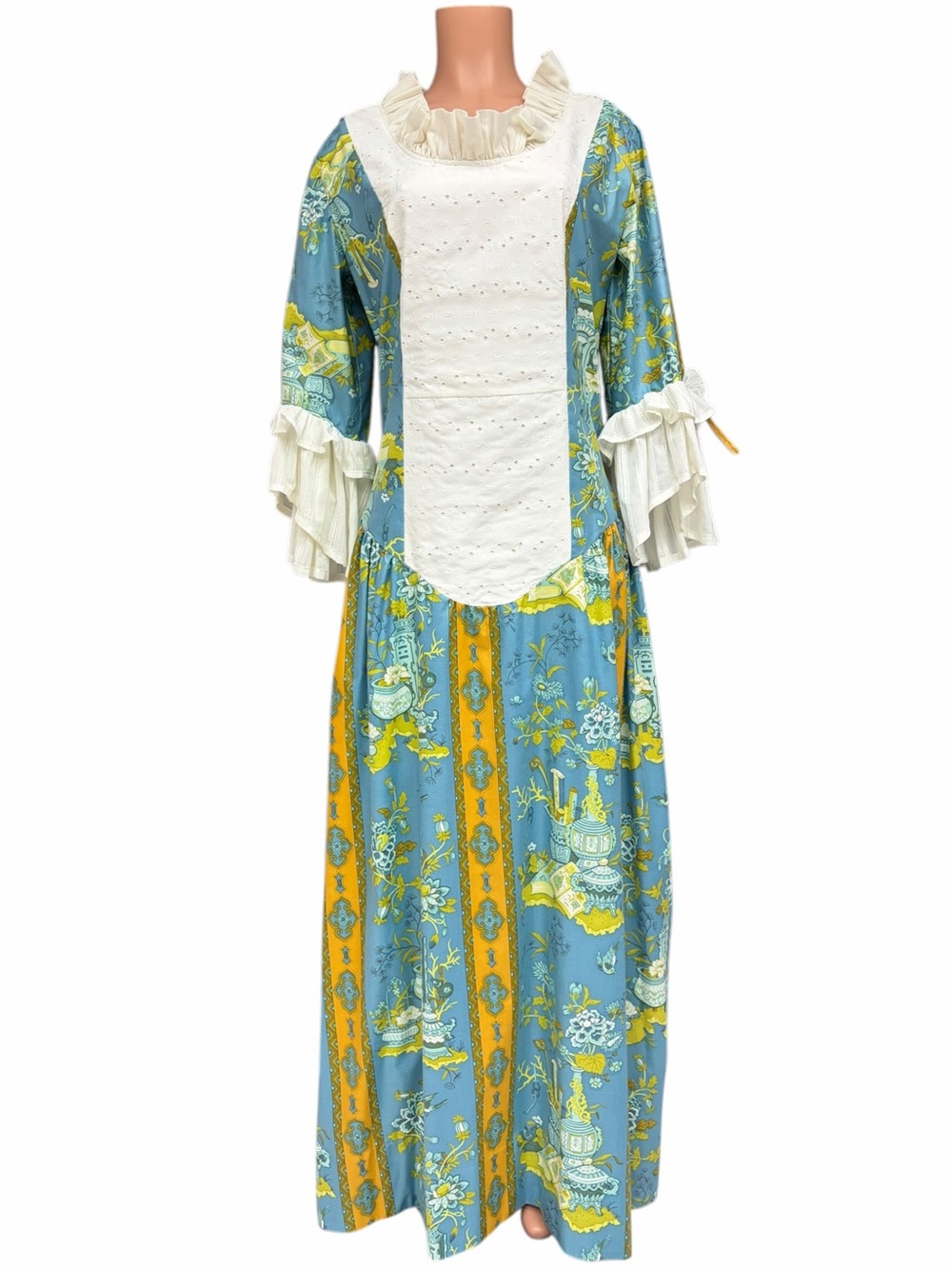 Handmade Rococo Colonial Costume Dress XL Chinoiserie Floral Maxi Renaissance